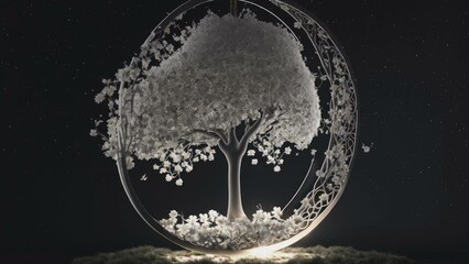 Wall Mural - The white tree on the crescent moon decoration under the starry night  AI generated