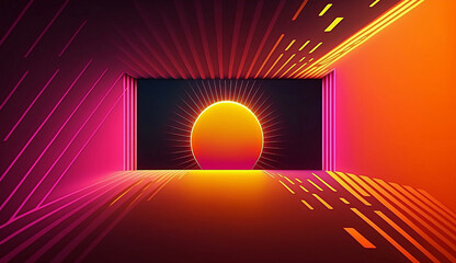 Wall Mural - alien planet and space abstract background with circles retro neon psychedelic background new quality stock image space illustration desktop wallpaper design, Generative AI