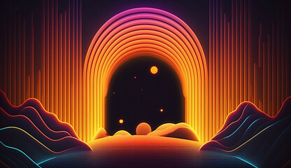 Wall Mural - alien planet and space abstract background with circles retro neon psychedelic background new quality stock image space illustration desktop wallpaper design, Generative AI