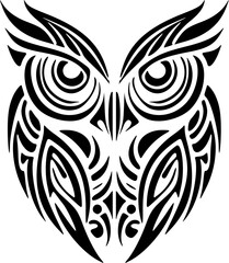 Wall Mural - ﻿Tattoo of black and white owl adorned with Polynesian designs.