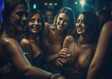 Party Scene From A Festive Night Club With Happy People And Friends. AI Generated