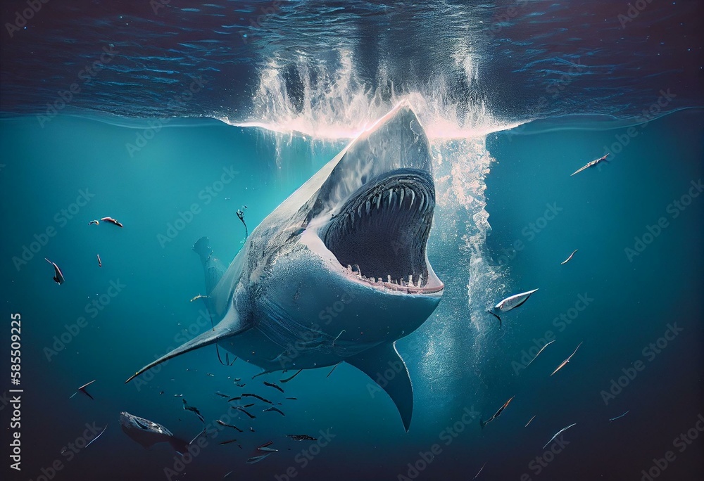 megalodon in the sea created with generative ai technology Stock ...