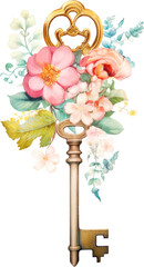 Wall Mural - vintage key with flower