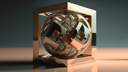 Wall Mural - abstract cuboid representation of fourth dimension space, neural network generated art. digitally ge