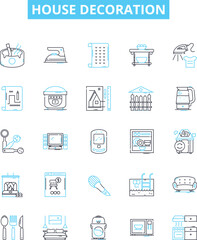 House decoration vector line icons set. Decorate, Furnish, Interior, Design, Artwork, Paint, Curtains illustration outline concept symbols and signs