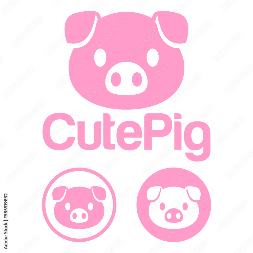 Cute Kawaii head pig Mascot Cartoon Logo Design Icon Illustration ...