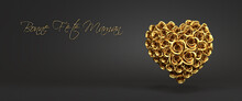 A Heart Of Golden Roses In Front Of A Black Background And The French Message "Bonne Fête Maman" ("Happy Mother's Day"). Web Banner Format