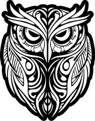 Wall Mural - ﻿A black and white owl tattoo with Polynesian designs.