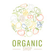 © Olena - Vector logo design template with fruit and vegetable icons in trendy linear style for eco food store, health food shop or vegetarian cafe
