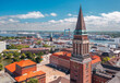 Cityscape of Kiel, Schleswig-Holstein, Germany. Aerial view of the Town hall (Rathaus) tower on a sunny summer day.