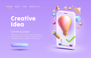 Wall Mural - Phone Creative idea, Landing page web app. Vector illustration