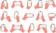 © LadadikArt - Hands holding smartphones. Touch smartphone screen, vertical and horizontal blank device templates. Hand doing selfie, swipe, finger push racy vector set