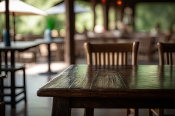 Wall Mural - Closeup of an Empty Table with a Blurred Thai Restaurant Background (Generative AI)