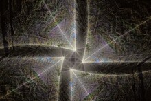 Dark Brown Cross Pattern Of Crooked Waves On A Black Background. Abstract Fractal 3D Rendering