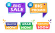 © Meraupindo - Set of vector badges and stickers big sale, big promo, register now, grab now, coming soon vector graphic