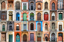 Various Doors. Photo Collage And Travel Concept