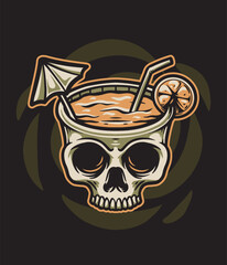 Fototapeta skull and juice beach vibes illustration
