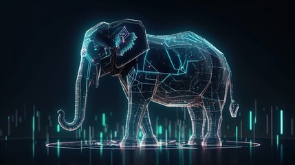 The Technological Journey: Cyber Elephant Explores AI, Blockchain, and Digital Communication in 8K created with generative ai technology