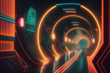 futuristic colorful technological light tunels