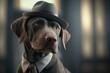 Portrait of a dog in a hat and a business suit, intelligent, isolated, generative ai