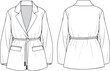Women's Rope Belted Blazer Jacket. Technical fashion illustration. Front and back, white color. Women's CAD mock-up.