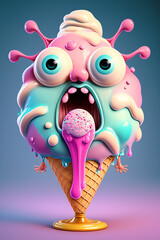 Wall Mural - Ice cream funny character with eyes. Generative at