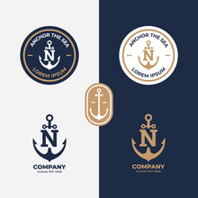 Anchor Logo Concept, Marine Retro Emblems With Anchor, Anchor Icon, Line Anchor Shield Luxury Logotype