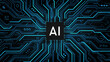 AI Artificial intelligence logo on chipset circuit board, Future cybernetic artificial intelligence technology concept, vector illustration