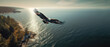 Bald eagle flying over the ocean, epic freedom seascape concept, sea sky, generative ai