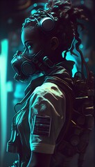 Wall Mural - portrait of a sci-fi cyberpunk girl. high-tech futuristic woman from the future. generative ai art.