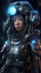 Wall Mural - portrait of fantastic warrior. high-tech futuristic man from the future. generative ai art.