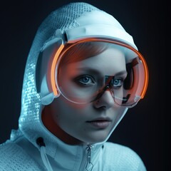 Wall Mural - portrait of a sci-fi cyberpunk girl. high-tech futuristic woman from the future. generative ai art.