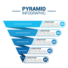 Pyramid Infographic, funnel pyramid business infographic with 5 charts. Template can be edited, recolored, editable. EPS Vector	