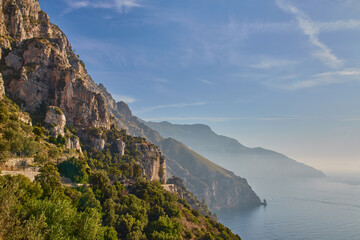 Wall Mural - Breathtaking panoramic view from Conca dei Marini along the main road of the Amalfi Coast.