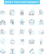 © Nina - Body psychotherapy vector line icons set. Bodywork, Psychotherapy, Therapeutic, Counselling, Somatic, Energy, Trauma illustration outline concept symbols and signs