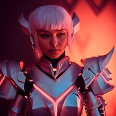 Wall Mural - portrait of fantastic warrior. high-tech futuristic man from the future. generative ai art.