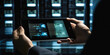© Viks_jin - IT Specialist Using Tablet Computer in Data Center. Big Server Farm Cloud Computing Facility with Male Maintenance Administrator Working. Cyber Security, e-Business.