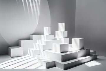 Wall Mural - minimalist white cubes arranged on a white surface. Generative AI