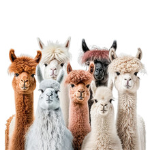 Close Up Of Alpacas A On White Background. Generative Ai