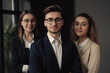 © drixe - Portrait of business young people standing in the office, little blur, created with Generative AI