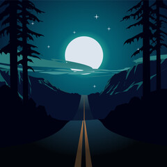 Wall Mural - night landscape with moon and stars
