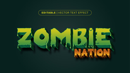 Editable 3D Style Zombie Nation Text Effect Vector Illustration in Dark Green Background