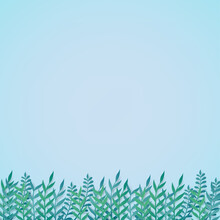 Green Leaves Has The Leafs And Branch On Light Blue Background With Space For Greeting Cards, Blogs, Posters, Wedding Invitations And The Other. Concept Natural Foliage In Forest