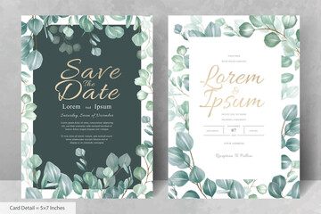 Wall Mural - Set of Greenery Floral Frame Wedding Invitation Card Template