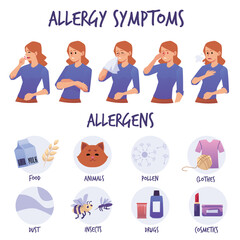 Infographic about allergy flat style, vector illustration