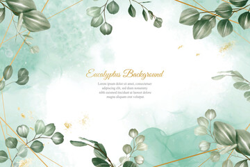 Sticker - greenery wedding invitation design with eucalyptus arrangement