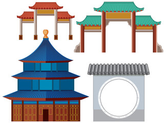 Wall Mural - Set of Japanese building architecture isolated