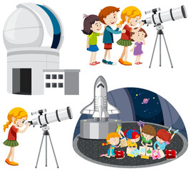 Wall Mural - playful children using telescopes vector collection