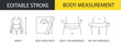© GrandDesign - Body measurement line icon set in vector, illustration of height and body mass index, waist and hip circumference. editable stroke