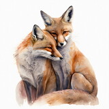 Fototapeta Pokój dzieciecy - Two red foxes in love hug, Valentine's day and all lovers, isolate. postcard, print. 